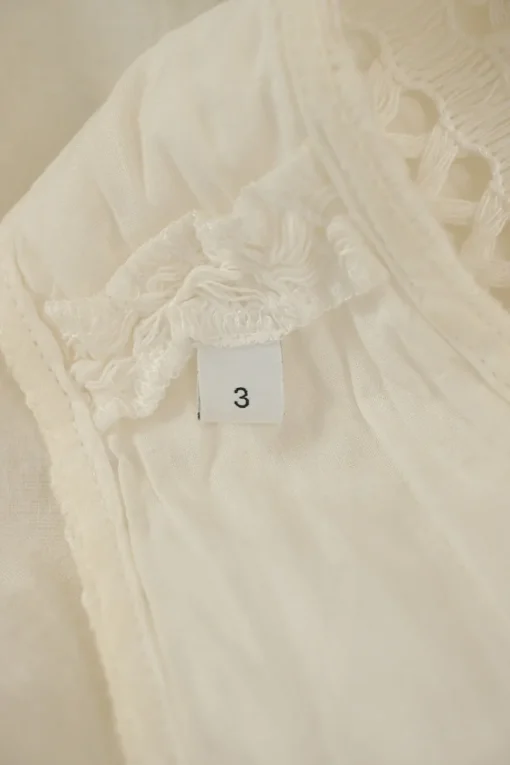 Ivory polyester-blend crochet plunge neck handkerchief peek-a-boo A-line dress