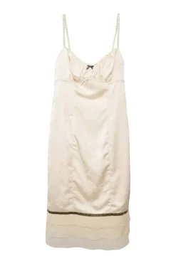 Ivory polyester-blend floral jacquard bustier slip dress with tiered semi-sheer chiffon hem insert