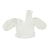 Ivory ruched polyester asymmetric cold shoulder puff sleeve bustier top
