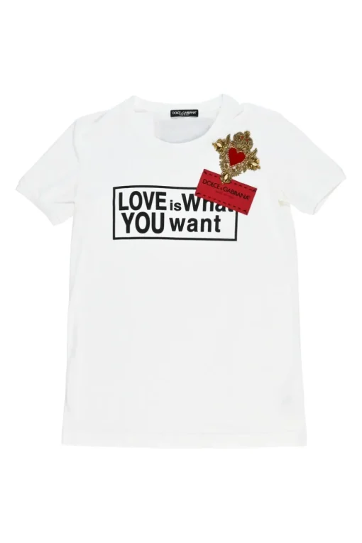 Ivory screen-printed ramie-blend crewneck pullover slogan T-shirt featuring bead and logo chest patch