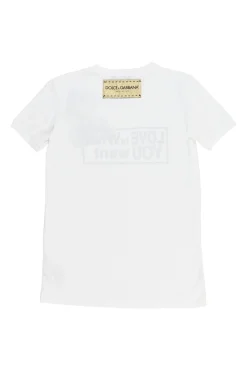 Ivory screen-printed ramie-blend crewneck pullover slogan T-shirt featuring bead and logo chest patch