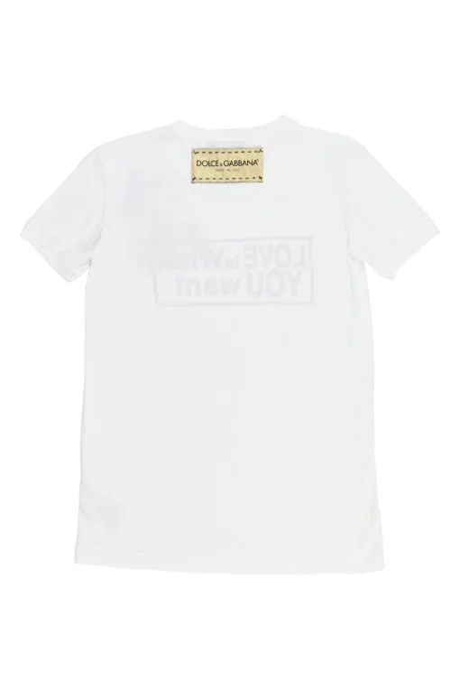Ivory screen-printed ramie-blend crewneck pullover slogan T-shirt featuring bead and logo chest patch