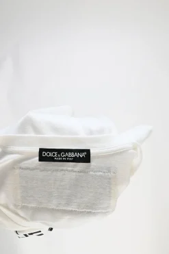 Ivory screen-printed ramie-blend crewneck pullover slogan T-shirt featuring bead and logo chest patch