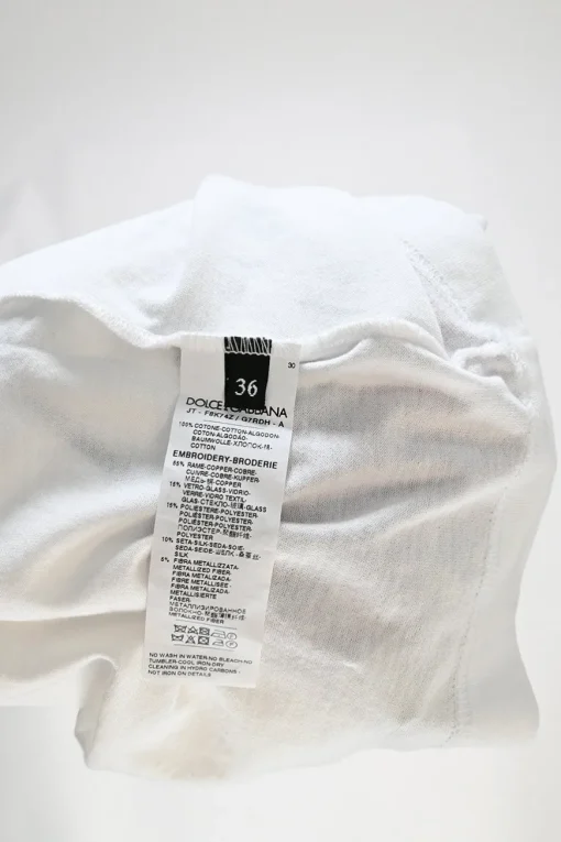 Ivory screen-printed ramie-blend crewneck pullover slogan T-shirt featuring bead and logo chest patch