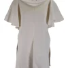 Ivory short ruffled sleeves top with front and side slits