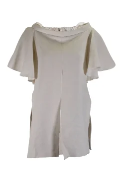 Ivory short ruffled sleeves top with front and side slits