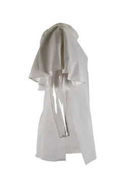 Ivory short ruffled sleeves top with front and side slits