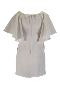 Ivory short ruffled sleeves top with front and side slits