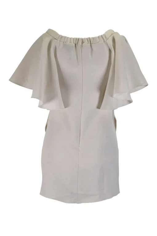Ivory short ruffled sleeves top with front and side slits