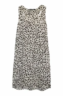 Ivory silk cheetah print pullover racerback tank shift with chest patch pocket
