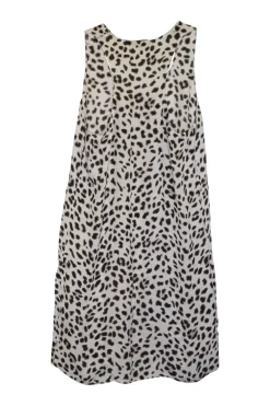 Ivory silk cheetah print pullover racerback tank shift with chest patch pocket
