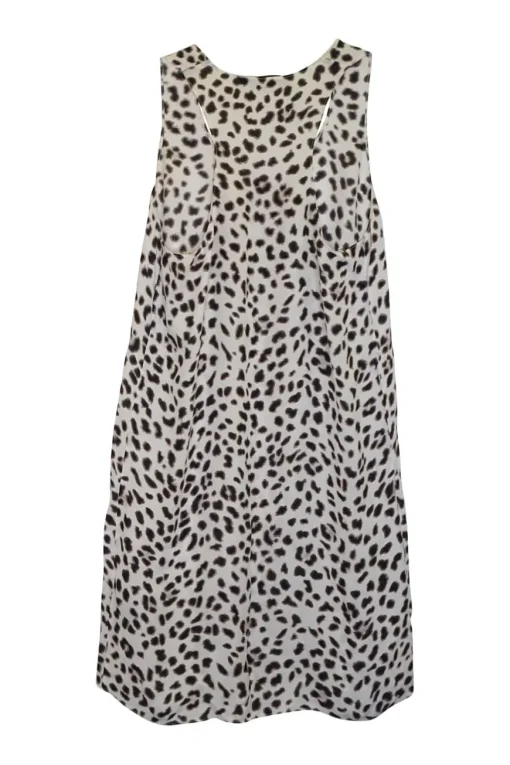Ivory silk cheetah print pullover racerback tank shift with chest patch pocket