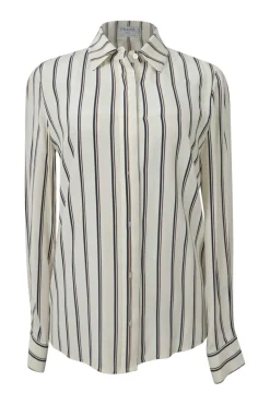 Ivory silk Garden Vintage Stripe classic collar button-front shirt