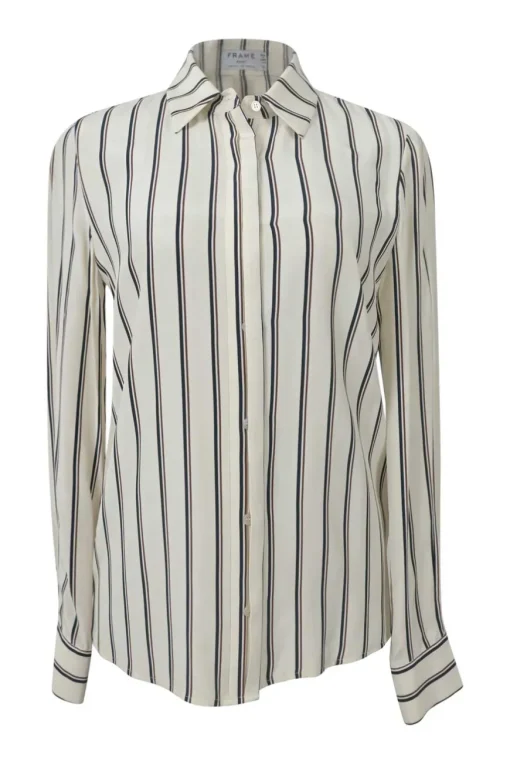 Ivory silk Garden Vintage Stripe classic collar button-front shirt