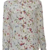 Ivory silk graphic floral print point collar button-front shirt