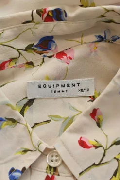 Ivory silk graphic floral print point collar button-front shirt