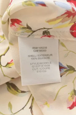 Ivory silk graphic floral print point collar button-front shirt