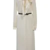 Ivory silk pussy-bow belted half-sleeve shirt dress