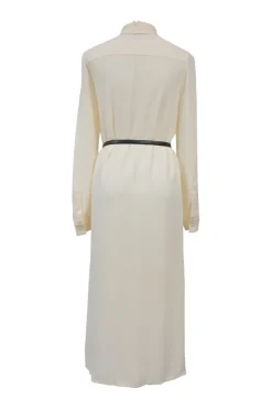 Ivory silk pussy-bow belted half-sleeve shirt dress