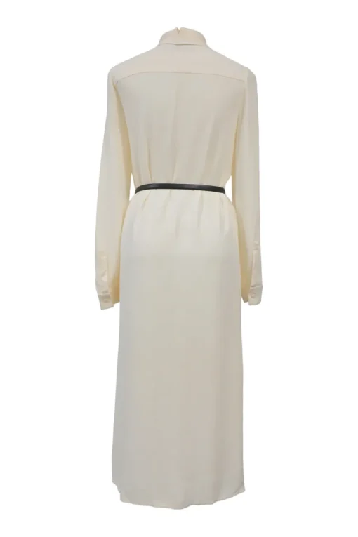 Ivory silk pussy-bow belted half-sleeve shirt dress