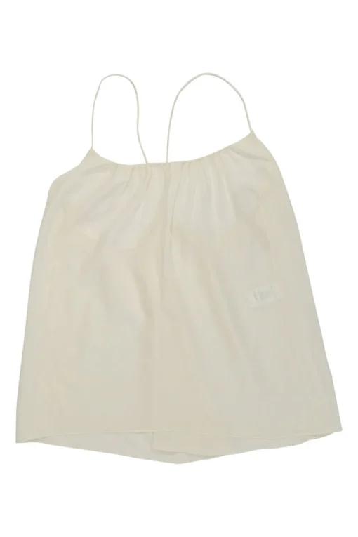 Ivory silk racerback swing-style camisole with fixed spaghetti straps