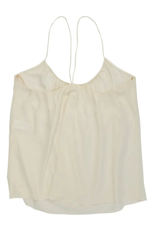 Ivory silk racerback swing-style camisole with fixed spaghetti straps