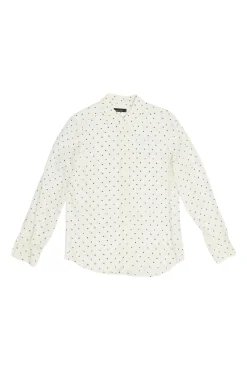 Ivory silk star print classic collar button-front shirt