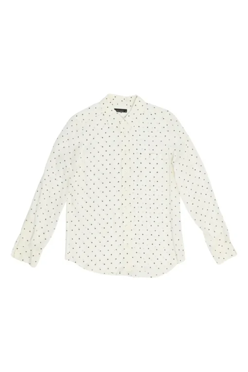 Ivory silk star print classic collar button-front shirt