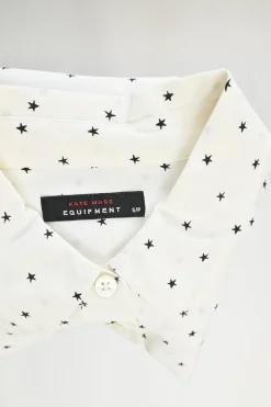 Ivory silk star print classic collar button-front shirt