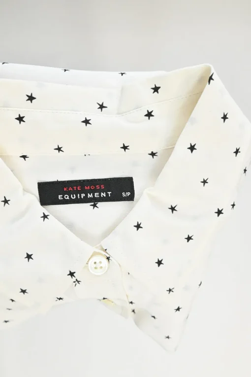 Ivory silk star print classic collar button-front shirt