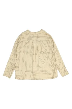 Ivory silk twill Sanville monogram button-front shirt with notch collar