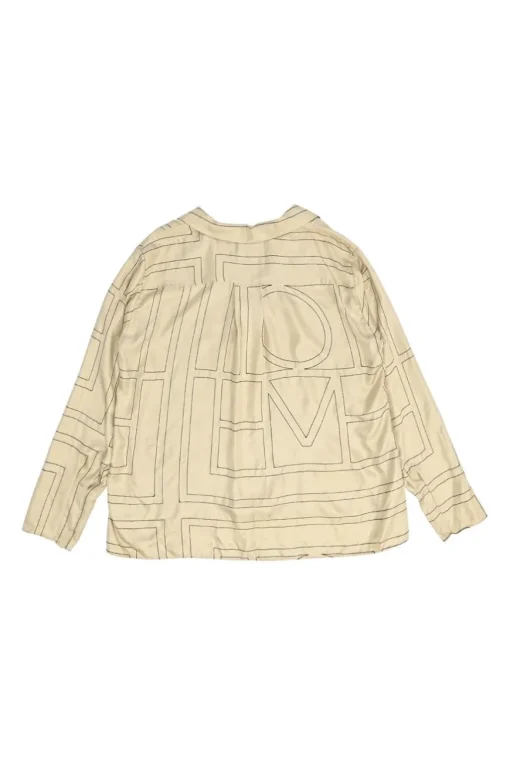 Ivory silk twill Sanville monogram button-front shirt with notch collar