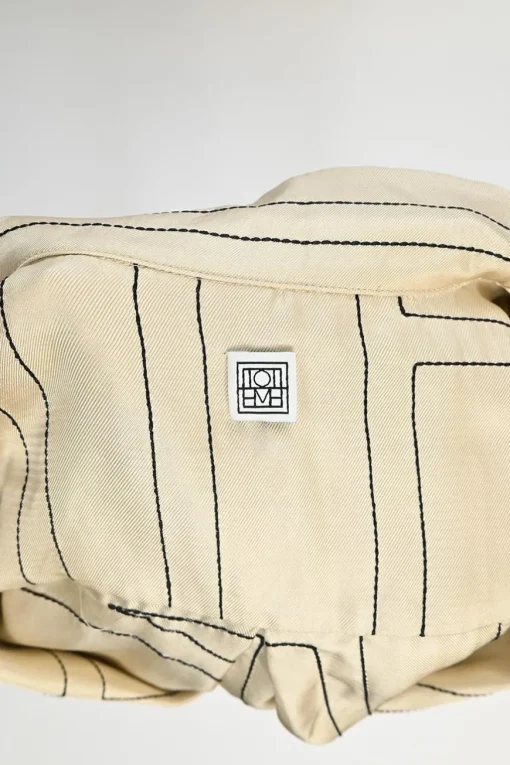 Ivory silk twill Sanville monogram button-front shirt with notch collar