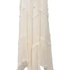 Ivory tiered floral eyelet silk handkerchief maxi skirt with drawstring waist