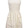 Ivory viscose Dobby floral print collared sleeveless A-line dress with cargo hip patch pockets