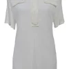 Ivory viscose Raschel rib knit half-zip henley tee