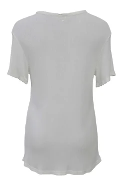 Ivory viscose Raschel rib knit half-zip henley tee