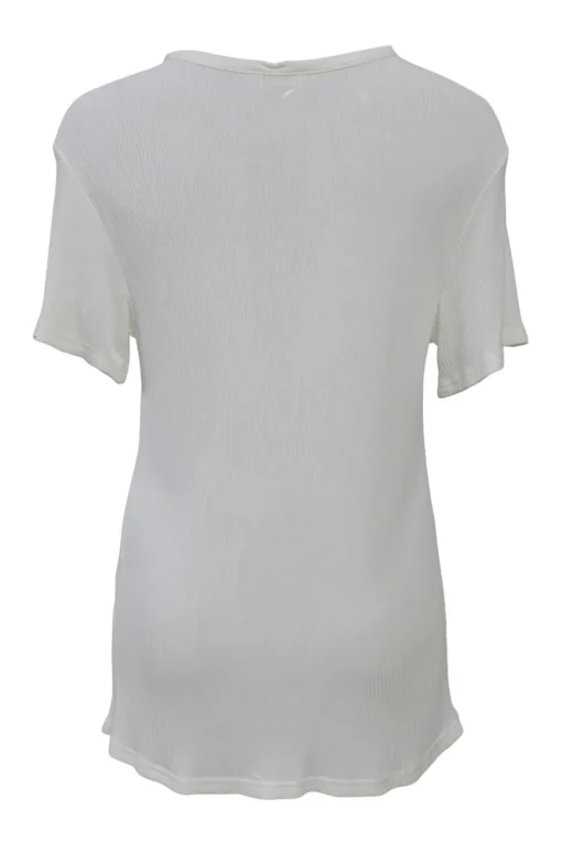 Ivory viscose Raschel rib knit half-zip henley tee
