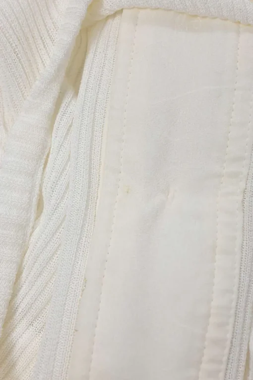 Ivory viscose Raschel rib knit half-zip henley tee