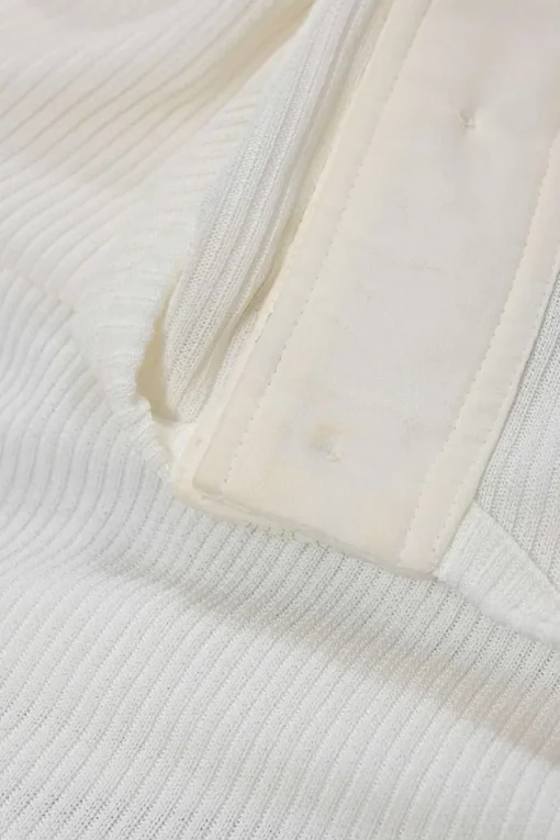 Ivory viscose Raschel rib knit half-zip henley tee