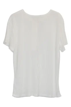Ivory viscose rib pullover half-button crewneck henley top with chest flap pockets featuring logo broderie