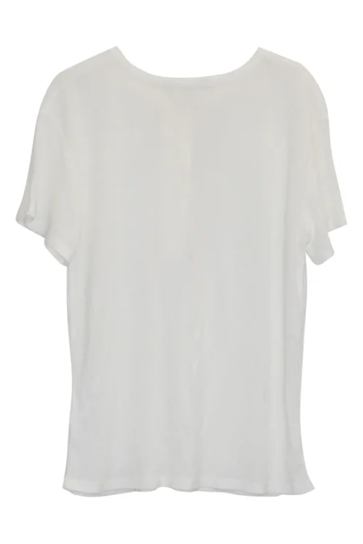 Ivory viscose rib pullover half-button crewneck henley top with chest flap pockets featuring logo broderie