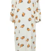 Ivory viscose Roseburg crêpe shift sack dress with trumpet sleeves