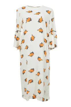 Ivory viscose Roseburg crêpe shift sack dress with trumpet sleeves