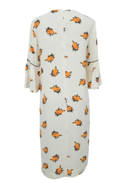 Ivory viscose Roseburg crêpe shift sack dress with trumpet sleeves
