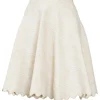 Ivory viscose-blend metallic 3D knit pull-on A-line mini skirt with scalloped hem