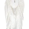 Ivory viscose-blend satin polka dot print pullover Kaya mock neck cut out mini Juliette sleeve cocktail dress
