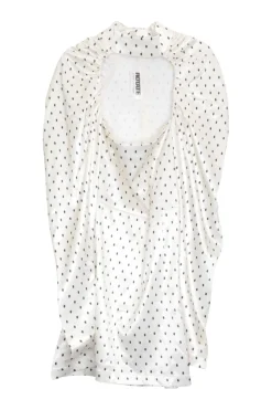 Ivory viscose-blend satin polka dot print pullover Kaya mock neck cut out mini Juliette sleeve cocktail dress