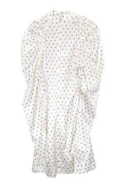 Ivory viscose-blend satin polka dot print pullover Kaya mock neck cut out mini Juliette sleeve cocktail dress