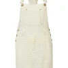 Ivory wool-blend metallic bouclé tweed pinafore mini dress with criss-cross back